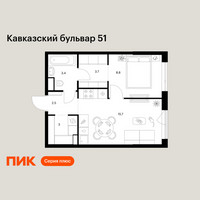 Планировка однокомнатной(квартира) площадью 37.1 квадратных метров в “ЖК Кавказский бульвар 51”