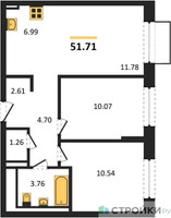 Планировка двухкомнатной(квартира) площадью 51.71 квадратных метров в “ЖК Квартал Марьино”