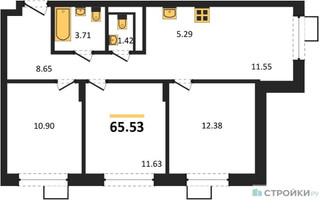 Планировка трехкомнатной(квартира) площадью 65.5 квадратных метров в “ЖК Новоград Павлино”