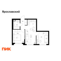 Планировка двухкомнатной(квартира) площадью 44.7 квадратных метров в “ЖК Ярославский”