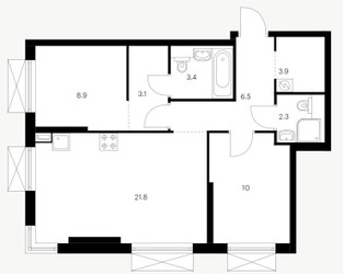 Планировка двухкомнатной(квартира) площадью 59.9 квадратных метров в ЖК “ЖК 2-й Иртышский”