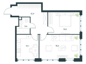 Планировка двухкомнатной(квартира) площадью 57.8 квадратных метров в ЖК “ЖК Левел Южнопортовая”