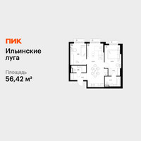 Планировка двухкомнатной(квартира) площадью 56.42 квадратных метров в “ЖК Ильинские луга”