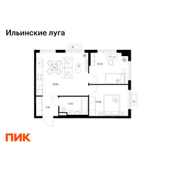 Планировка двухкомнатной(квартира) площадью 48.92 квадратных метров в ЖК “ЖК Ильинские луга”