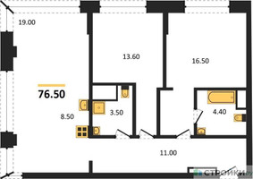 Планировка двухкомнатной(квартира) площадью 76.5 квадратных метров в “ЖК VERY на Миклухо-Маклая (Вери на Миклухо-Маклая)”