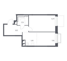 Планировка однокомнатной(квартира) площадью 46.4 квадратных метров в “ЖК Долина Яузы”