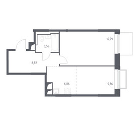 Планировка однокомнатной(квартира) площадью 46.4 квадратных метров в ЖК “ЖК Долина Яузы”