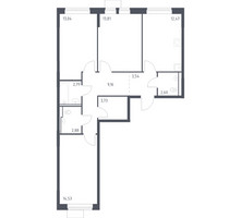 Планировка трехкомнатной(квартира) площадью 78.55 квадратных метров в “ЖК Молжаниново”