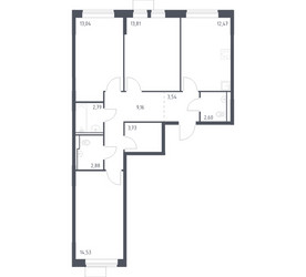Планировка трехкомнатной(квартира) площадью 78.55 квадратных метров в ЖК “ЖК Молжаниново”