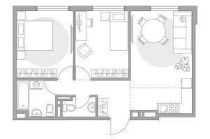 Планировка трехкомнатной(квартира) площадью 53.16 квадратных метров в “ЖК Аникеевский”