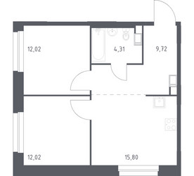 Планировка двухкомнатной(квартира) площадью 53.87 квадратных метров в ЖК “ЖК ЭкоБунино (Южное Бунино)”