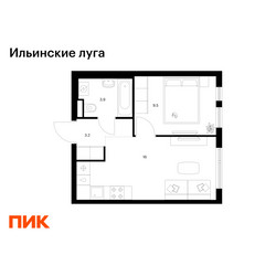 Планировка однокомнатной(квартира) площадью 32.6 квадратных метров в ЖК “ЖК Ильинские луга”
