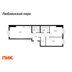 Планировка двухкомнатной(квартира) площадью 62 квадратных метров в ЖК “ЖК Люблинский парк”