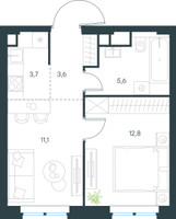 Планировка двухкомнатной(квартира) площадью 37 квадратных метров в “ЖК Level Нижегородская”