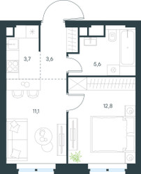 Планировка двухкомнатной(квартира) площадью 37 квадратных метров в ЖК “ЖК Level Нижегородская”