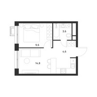 Планировка однокомнатной(квартира) площадью 32.6 квадратных метров в “ЖК Форевиль”