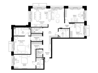 Планировка 4+ комнатной(квартира) площадью 139.99 квадратных метров в ЖК “Архитектурный проект Мыс”