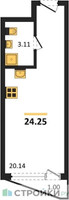 Планировка студии(квартира) площадью 24.25 квадратных метров в “ЖК Аметист”