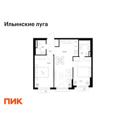 Планировка двухкомнатной(квартира) площадью 55.28 квадратных метров в ЖК “ЖК Ильинские луга”