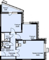 Планировка двухкомнатной(квартира) площадью 60.9 квадратных метров в “ЖК Соболевка”