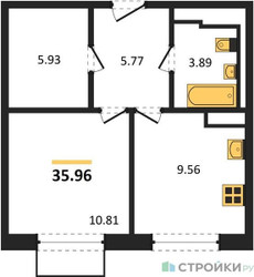 Планировка однокомнатной(квартира) площадью 35.96 квадратных метров в ЖК “ЖК Томилино Парк”