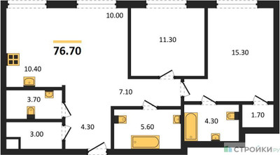 Планировка двухкомнатной(квартира) площадью 76.7 квадратных метров в ЖК “ЖК Voxhall (Воксхолл)”