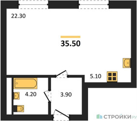 Планировка студии(квартира) площадью 35.5 квадратных метров в “Жилой район Alia (Алиа)”