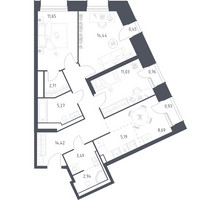 Планировка трехкомнатной(апартаменты) площадью 81.97 квадратных метров в “ЖК Скай Спутник”