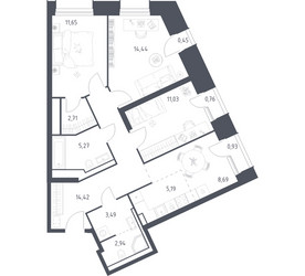 Планировка трехкомнатной(апартаменты) площадью 81.97 квадратных метров в ЖК “ЖК Скай Спутник”