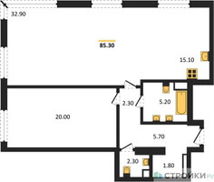 Планировка однокомнатной(квартира) площадью 85.3 квадратных метров в “ЖК Крылатская 33”