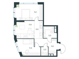 Планировка трехкомнатной(квартира) площадью 61.9 квадратных метров в “ЖК Левел Мичуринский”