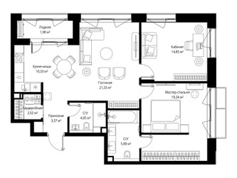 Планировка двухкомнатной(квартира) площадью 83.75 квадратных метров в ЖК “Архитектурный проект Мыс”
