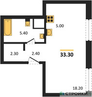 Планировка студии(квартира) площадью 33.3 квадратных метров в “Кутузов Сити”