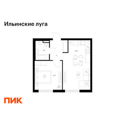Планировка однокомнатной(квартира) площадью 41.7 квадратных метров в ЖК “ЖК Ильинские луга”