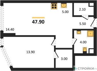 Планировка однокомнатной(квартира) площадью 47.9 квадратных метров в ЖК “ЖК А22”