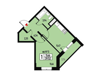 Планировка однокомнатной(квартира) площадью 35 квадратных метров в ЖК “ЖК Борисоглебское”