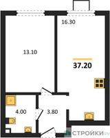 Планировка однокомнатной(квартира) площадью 37.2 квадратных метров в “ЖК Лучи-2”