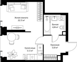 Планировка однокомнатной(квартира) площадью 35.61 квадратных метров в “Мультиквартал СИТИДЗЕН”