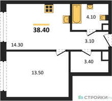 Планировка однокомнатной(квартира) площадью 38.4 квадратных метров в “ЖК SOUL (СОУЛ)”