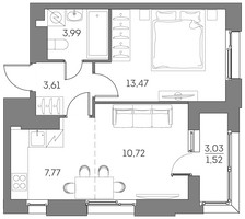 Планировка двухкомнатной(квартира) площадью 41.1 квадратных метров в “ЖК Аквилон Beside 2.0”