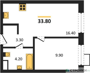 Планировка однокомнатной(квартира) площадью 33.8 квадратных метров в ЖК “ЖК Foreville (Форевилль)”