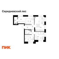 Планировка трехкомнатной(квартира) площадью 65 квадратных метров в “ЖК Середневский лес”