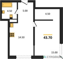 Планировка однокомнатной(квартира) площадью 43.7 квадратных метров в “Кутузов Сити”
