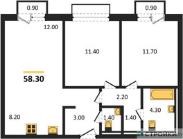 Планировка двухкомнатной(квартира) площадью 58.3 квадратных метров в “ЖК Равновесие”