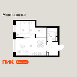 Планировка однокомнатной(квартира) площадью 34.9 квадратных метров в ЖК “ЖК Москворечье”
