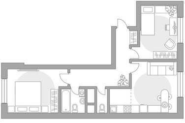Планировка трехкомнатной(квартира) площадью 56.44 квадратных метров в ЖК “ЖК Ильинойс”