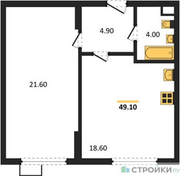Планировка однокомнатной(квартира) площадью 48.1 квадратных метров в ЖК “ЖК Ново-Молоково”