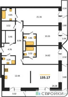 Планировка 4+ комнатной(квартира) площадью 135.17 квадратных метров в “Квартал Foriver”