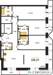 Планировка 4+ комнате(квартира) площадью 135.17 квадратных метров в “Квартал Foriver”