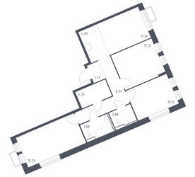Планировка трехкомнатной(квартира) площадью 76.45 квадратных метров в ЖК “ЖК Молжаниново”
